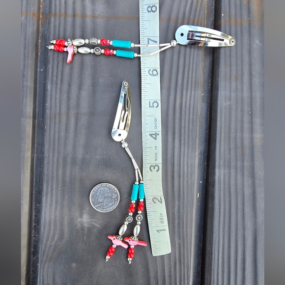 Southwestern Native American style heishi dangling tassle hair barrettes - Picture 11 of 16